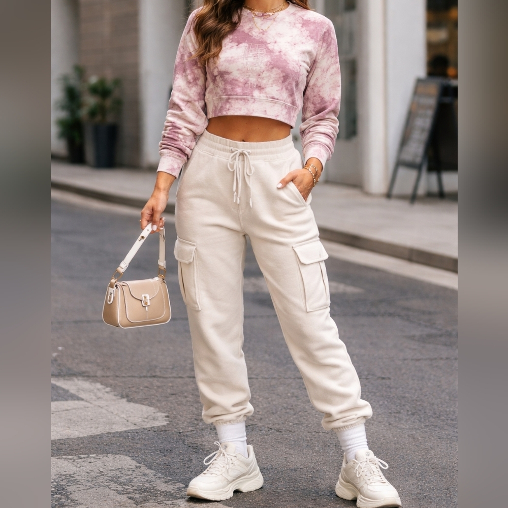 Balance Athletica Large Mauve Ivory Tie Dye Cropped Pullover Sweatshirt | Women